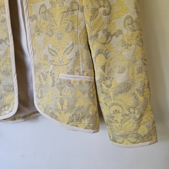 Aritzia Wilfred 'Festin' Brocade Jaquard Blazer Jacket Sz 2 Open Front Yellow - Picture 6 of 13